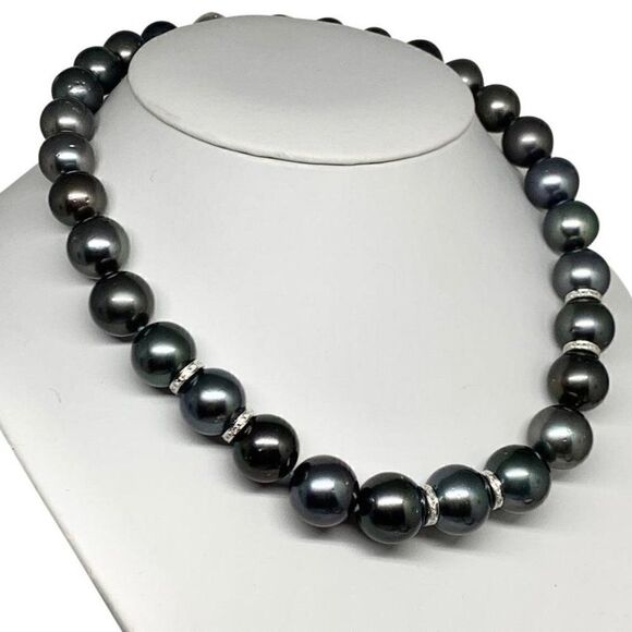 Diamond Tahitian Pearl Necklace 14k Gold 16.3 mm 16.5" Certified $24,000 914649 - Picture 3 of 8